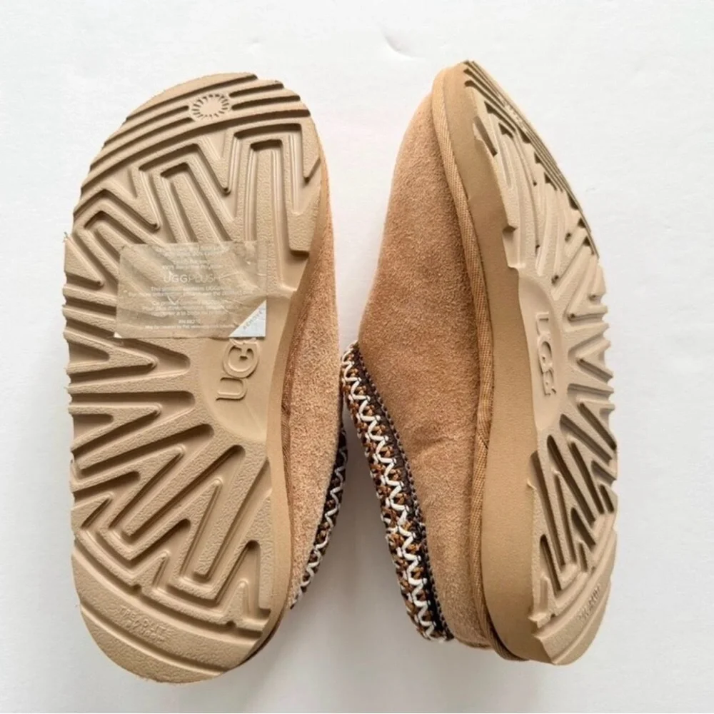 UGG Kids Chestnut Tan Suede Mule Slippers with Braided Trim
